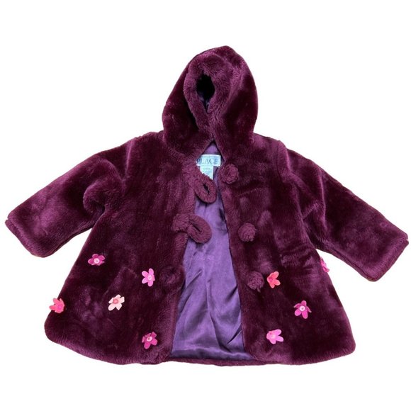 The Childrens’s Place Faux Fur Baby Coat Flower Child Little Girl Hood Coat - Picture 1 of 5
